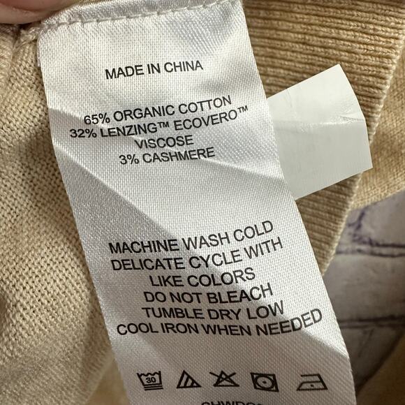 Quince Women's V-Neck Sweater Organic Cotton Cashmere Medium Beige Soft - Picture 7 of 7